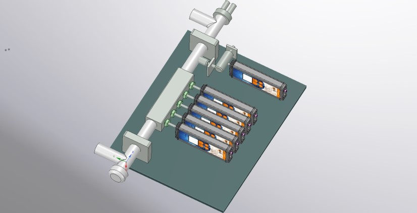 Overzicht van het eerste ontwerp met sensoren (DesignSpark)